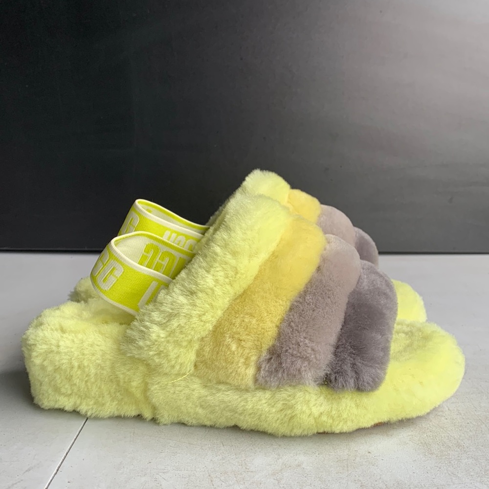 UGG Fluff Yeah Slide Women's Size 6 Striped Fuzzy Slingback Slippers Sandals‎